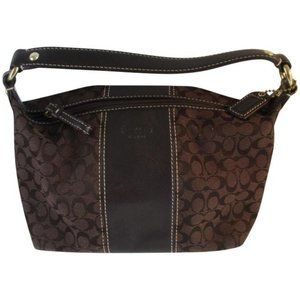 Coach Chocolate Brown Canvas Small CC Logo Mini Baguette Satchel